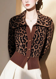 Italian Leopard Peter Pan Collar Button Knit Cardigans Spring