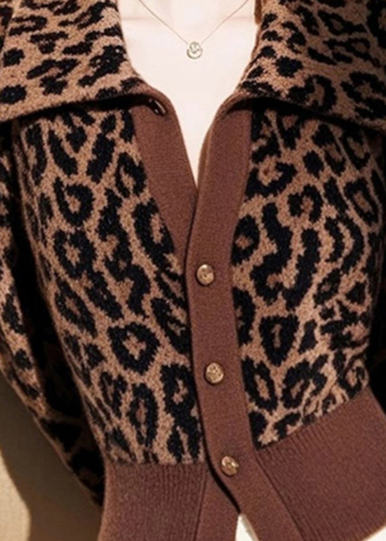 Italian Leopard Peter Pan Collar Button Knit Cardigans Spring