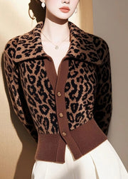 Italian Leopard Peter Pan Collar Button Knit Cardigans Spring