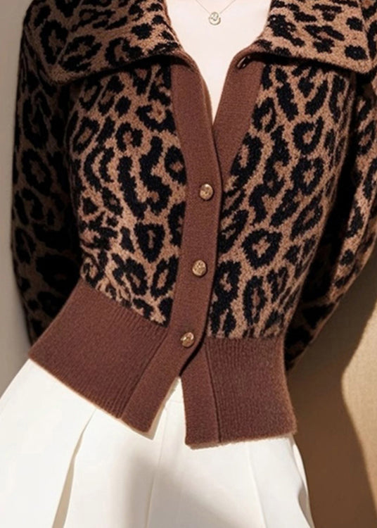 Italian Leopard Peter Pan Collar Button Knit Cardigans Spring