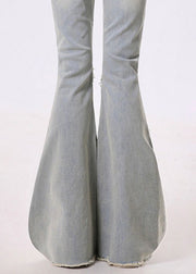 Italian Light Blue Tasseled Patchwork Ruffles Denim Bell-bottom Trousers Spring