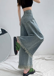 Italian Light Blue Tasseled Pockets Denim Wide Leg Pants Spring