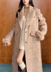 Italian Light Camel Peter Pan Collar Pockets Woolen Coat Long Sleeve