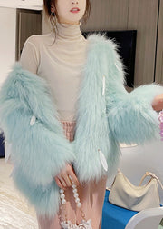 Italian Light Green Raccoon Hair Feather Tassel Coats Spring