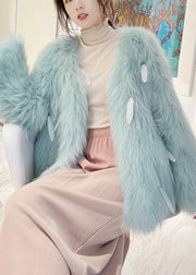 Italian Light Green Raccoon Hair Feather Tassel Coats Spring