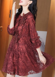 Italian Mulberry Ruffled Embroideried Patchwork Tulle Dresses Fall