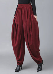 Italian Mulberry Wrinkled Pockets High Waist Cotton Lantern Pants Fall