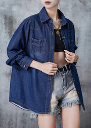 Italian Navy Oversized Pockets Denim Coat Spring