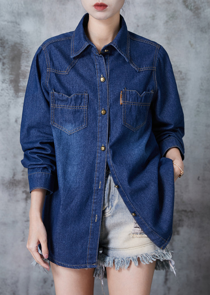 Italian Navy Oversized Pockets Denim Coat Spring