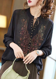 Italian New Black V Neck Zircon Patchwork Chiffon Shirts Fall