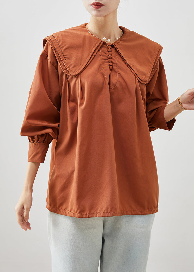 Italian Orange Oversized Cotton Blouse Tops Fall