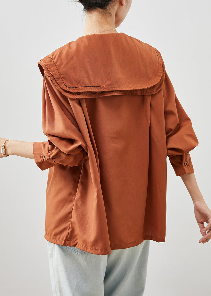 Italian Orange Oversized Cotton Blouse Tops Fall