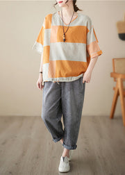 Italian Orange Oversized Drawstring Cotton Shirt Summer