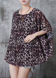 Italian Oversized Leopard Print Chiffon Tank Tops Summer