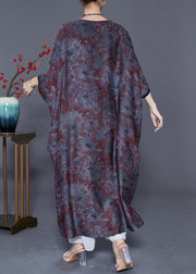 Italian Oversized Patchwork Tassel Silk Maxi Dresses Batwing Sleeve