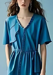 Italian Peacock Blue Exra Large Hem Side Open Chiffon Party Dress Summer