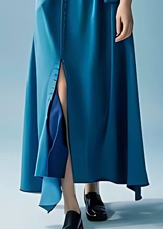 Italian Peacock Blue Exra Large Hem Side Open Chiffon Party Dress Summer