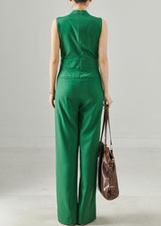 Italian Peacock Green Tie Waist Silm Fit Cotton Jumpsuit Summer