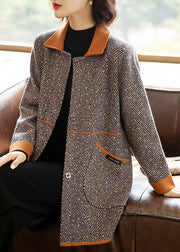 Italian Peter Pan Collar Button Pockets Patchwork Woolen Coat Fall