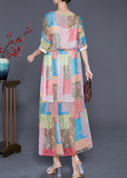 Italian Pink Cinched Print Silk Holiday Dress Summer