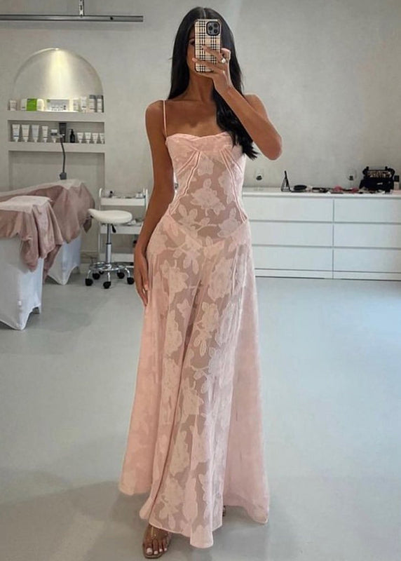 Italian Pink Cold Shoulder Tulle Spaghetti Strap Dress Sleeveless