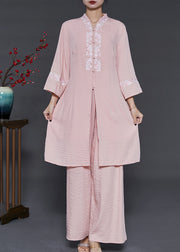 Italian Pink Embroidered Cotton Two Pieces Set Summer