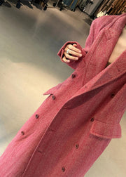 Italian Pink Notched Double Breast Long Woolen Trench Winter