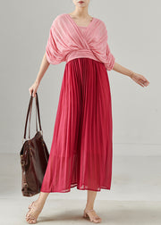 Italian Pink Patchwork Chiffon Pleated Dress Summer