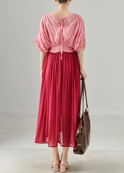 Italian Pink Patchwork Chiffon Pleated Dress Summer