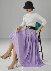 Italian Purple Exra Large Hem Chiffon Pleated Skirt Fall