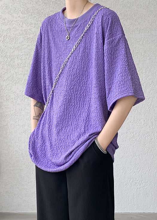 Italian Purple O Neck Cotton Oversized T Shirt Men Summer