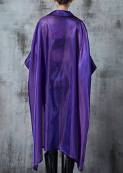 Italian Purple Oversized Asymmetrical Design Silk Long Shirt Summer