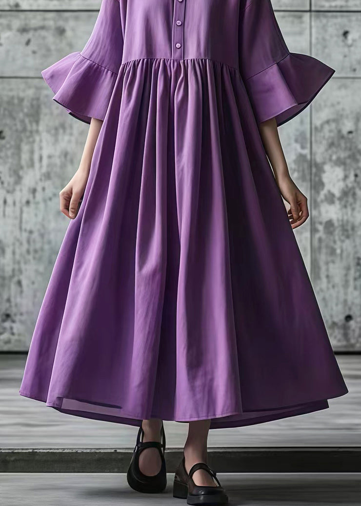 Italian Purple Oversized Exra Large Hem Cotton Long Dress Flare Sleeve