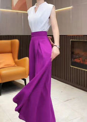 Italian Purple Pockets High Waist Chiffon Wide Leg Pants Summer