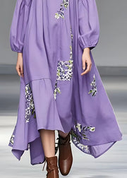 Italian Purple Print Patchwork Cotton Long Dresses Fall