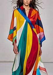 Italian Rainbow Asymmetrical Print Silk Dress Long Sleeve