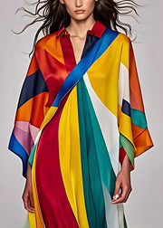 Italian Rainbow Asymmetrical Print Silk Dress Long Sleeve