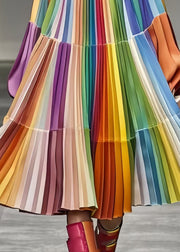 Italian Rainbow Oversized Patchwork Chiffon Pleated Dress Fall