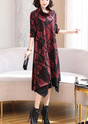 Italian Red Asymmetrical Print Patchwork Cotton Dresses Spring