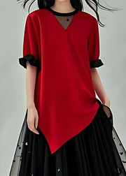 Italian Red Asymmetrical Tulle Patchwork Long Dresses Butterfly Sleeve