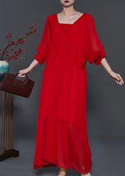 Italian Red Backless Chiffon Vestidos Long Dress Batwing Sleeve