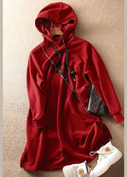 Italian Red Graphic Print Drawstring Long Hoodie Pullover Sweatshirt Long Sleeve