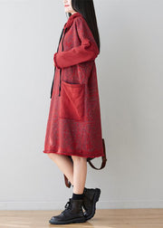 Italian Red Hooded Patchwork Denim Mid Dress Spring