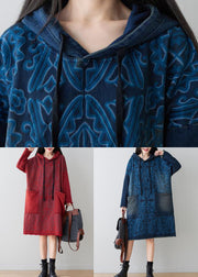 Italian Red Hooded Patchwork Denim Mid Dress Spring