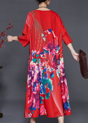 Italian Red Oversized Floral Silk Dresses Summer