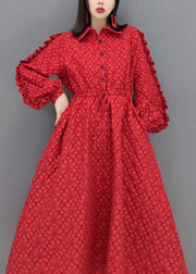 Italian Red Peter Pan Collar Patchwork Cotton Shirts Dress Fall