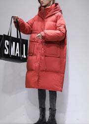 Italian Red Pockets Hooded Zippered Duck Down Winter Coats