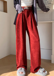 Italian Red Pockets Wrinkled Corduroy Warm Fleece Wide Leg Pants Winter