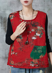 Italian Red Print Fine Cotton Filled Vest Tops Spring