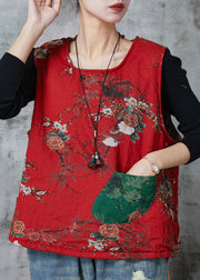 Italian Red Print Fine Cotton Filled Vest Tops Spring